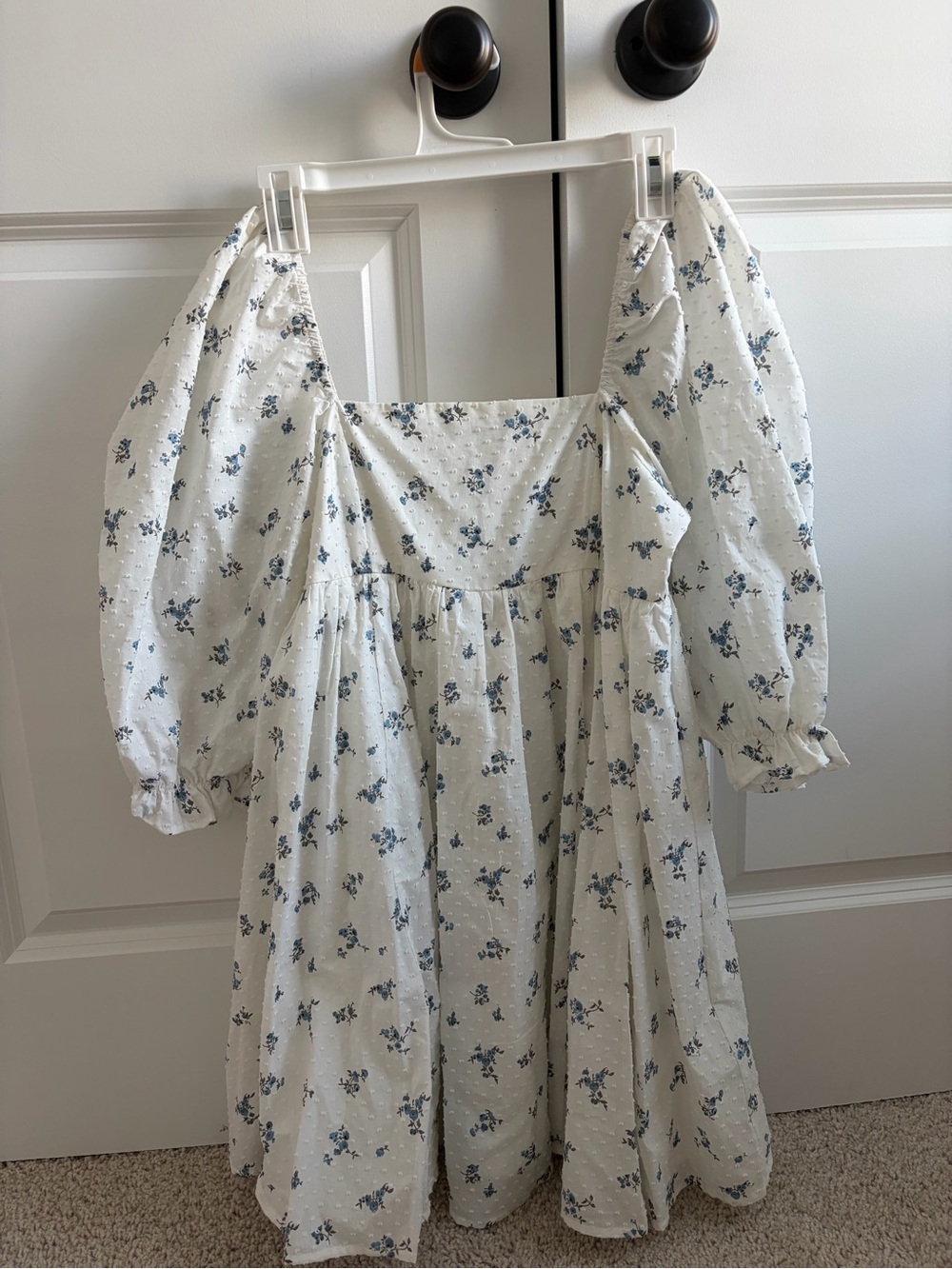 Altar'd State White Dress with Blue Floral Accents